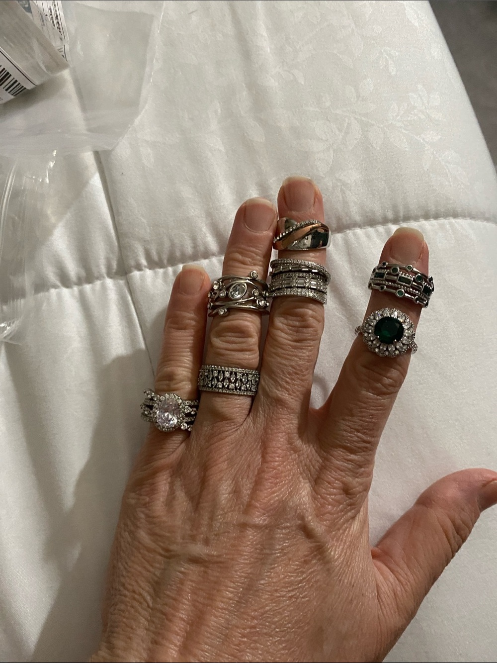 Silver Stackable Women's Ring Set with Green Stone Accent